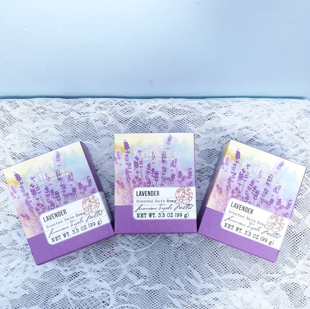 New 3 Purple Floral Lavender Bath Bar Glycerin Soaps San Francisco Soap Company